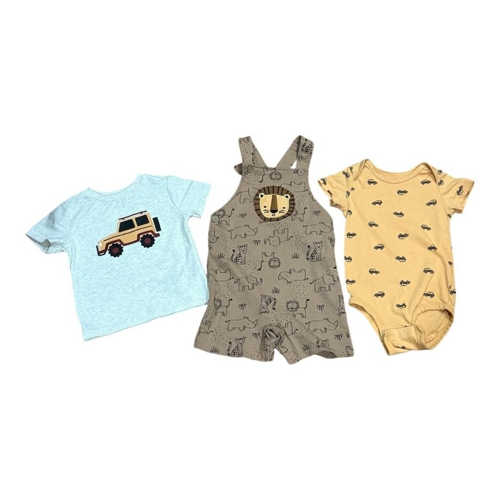 Pekkle Layette Set Boys 18-24 Months Animal Print Jeep Lion Bodysuit Romper